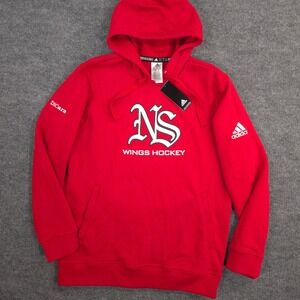 Adidas Fleece Hoodie Mens Large Red North Suburban Wings Hockey Pullover NEW